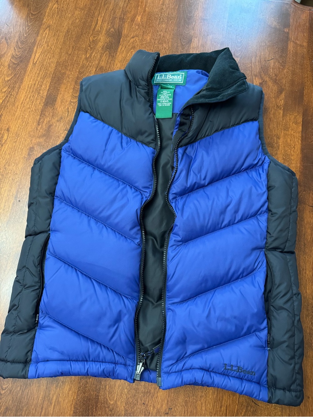 L.L. Bean Blue and Black Chevron Quilted Puffer Vest